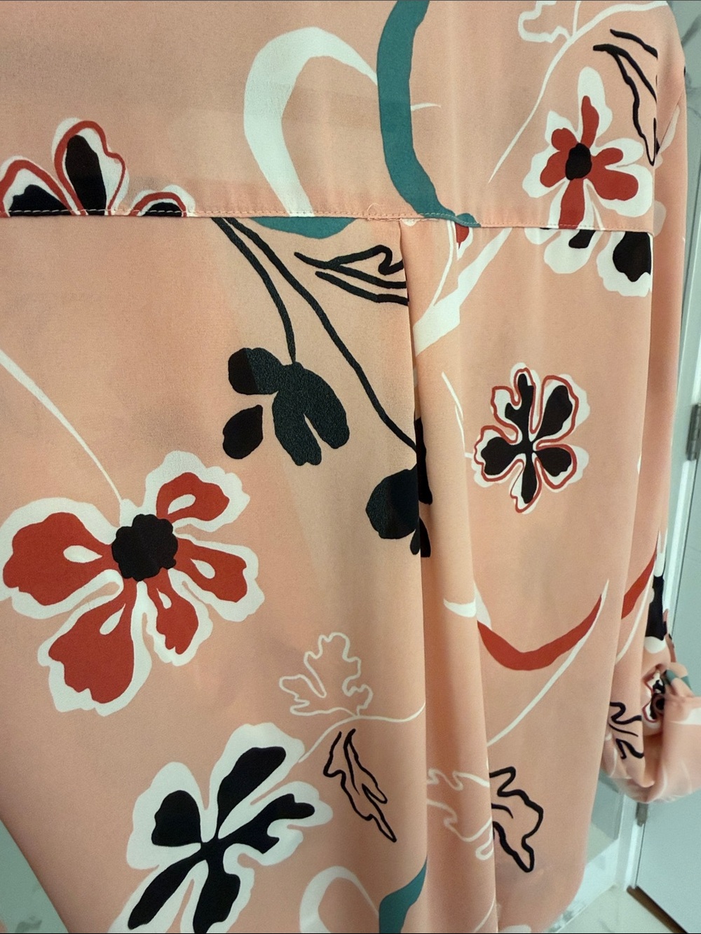 Forever 21 Peach Floral Tie-Front Blouse Ptp 19” - Picture 5 of 8